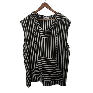 Vintage YMLA Shirt Black White Stripe Sleeveless Hoodie Shirt Tank Sz Large Y2K
